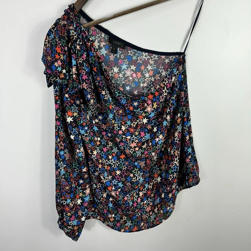 J Crew Star Print‎ One Shoulder Top Size 4 Y2K Whimsical Festival Statement